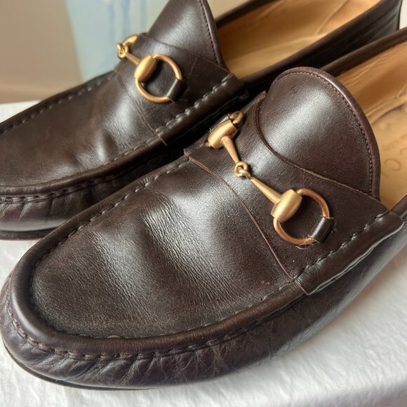 Gucci Men’s Brown Leather Horsebit Loafers | Size 11D - Picture 6 of 14